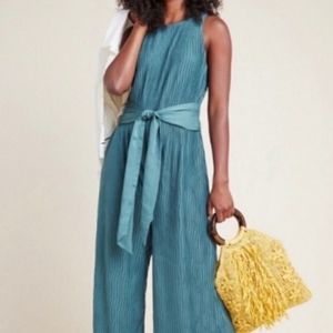 Anthropologie deep teal pleated jumpsuit